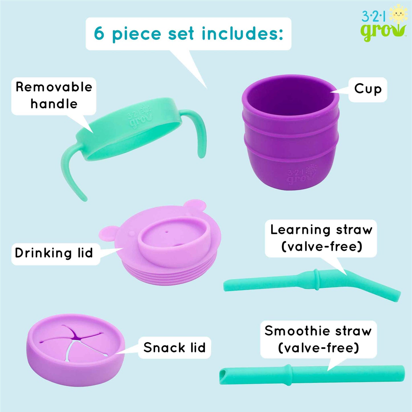 321 Grow Easy Learn Silicone Drink & Snack Set - Grape