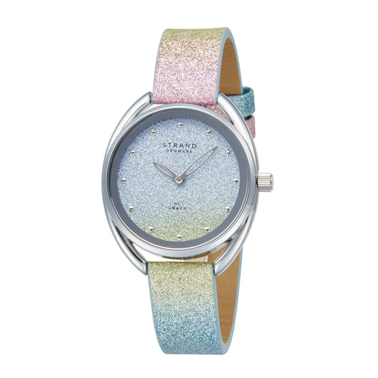 Rose - Steel sparkle dial Dial rainbow Leather strap watch