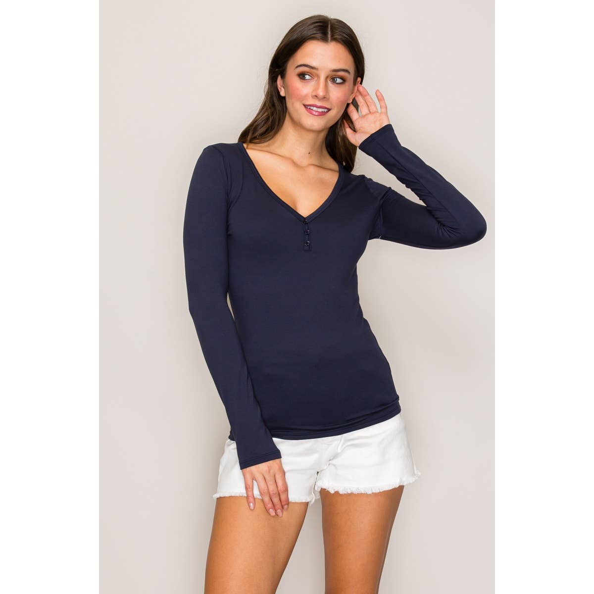 V-Neck Long Sleeve Henley