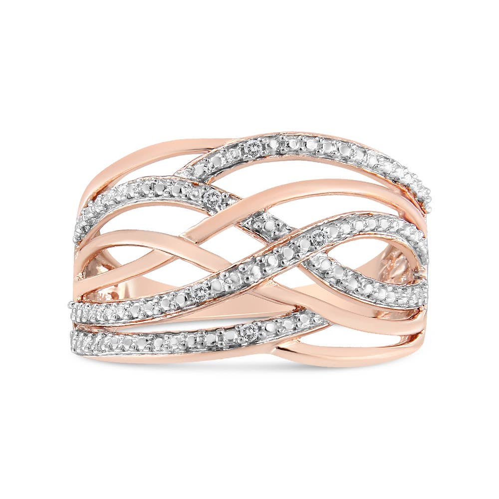Rose Gold Over Silver Diamond Accent Crossover Ring