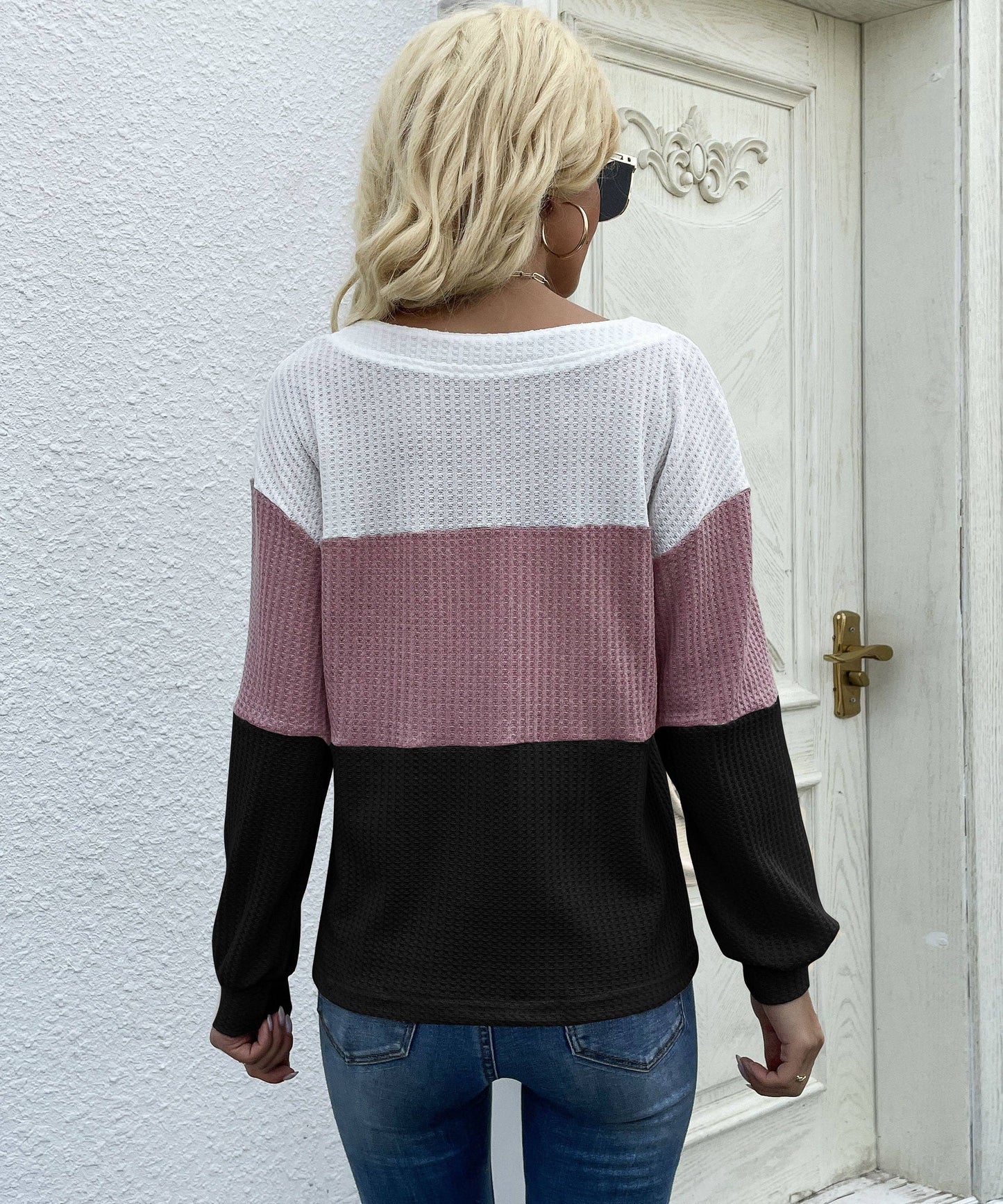 Long Sleeve Pullover Colorblocked V-Neck Knit Sweater