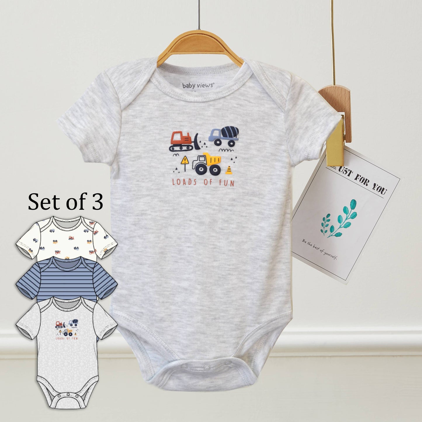 Pack of 3 Baby Loads of Fun Cars Pattern Bodysuits