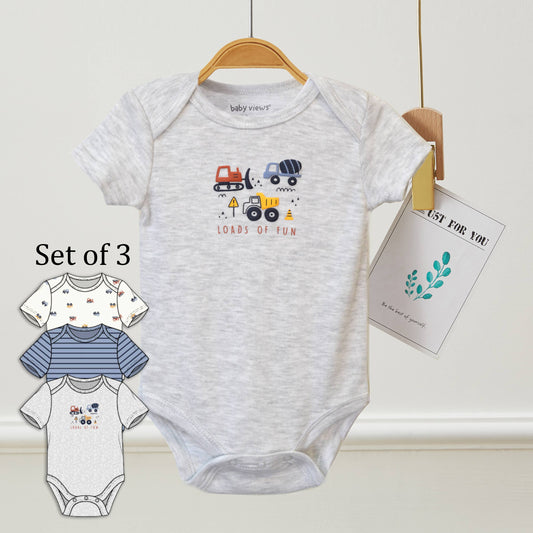 Pack of 3 Baby Loads of Fun Cars Pattern Bodysuits