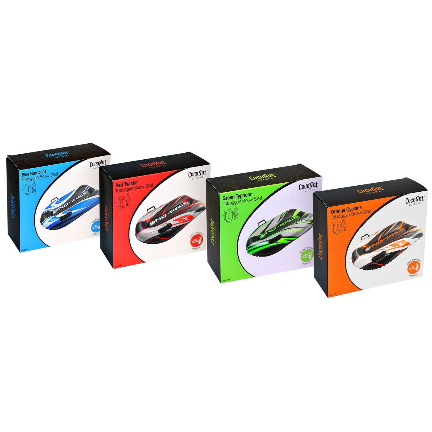 Sno-Racer Toboggan Sleds - 4 Pack Assortment