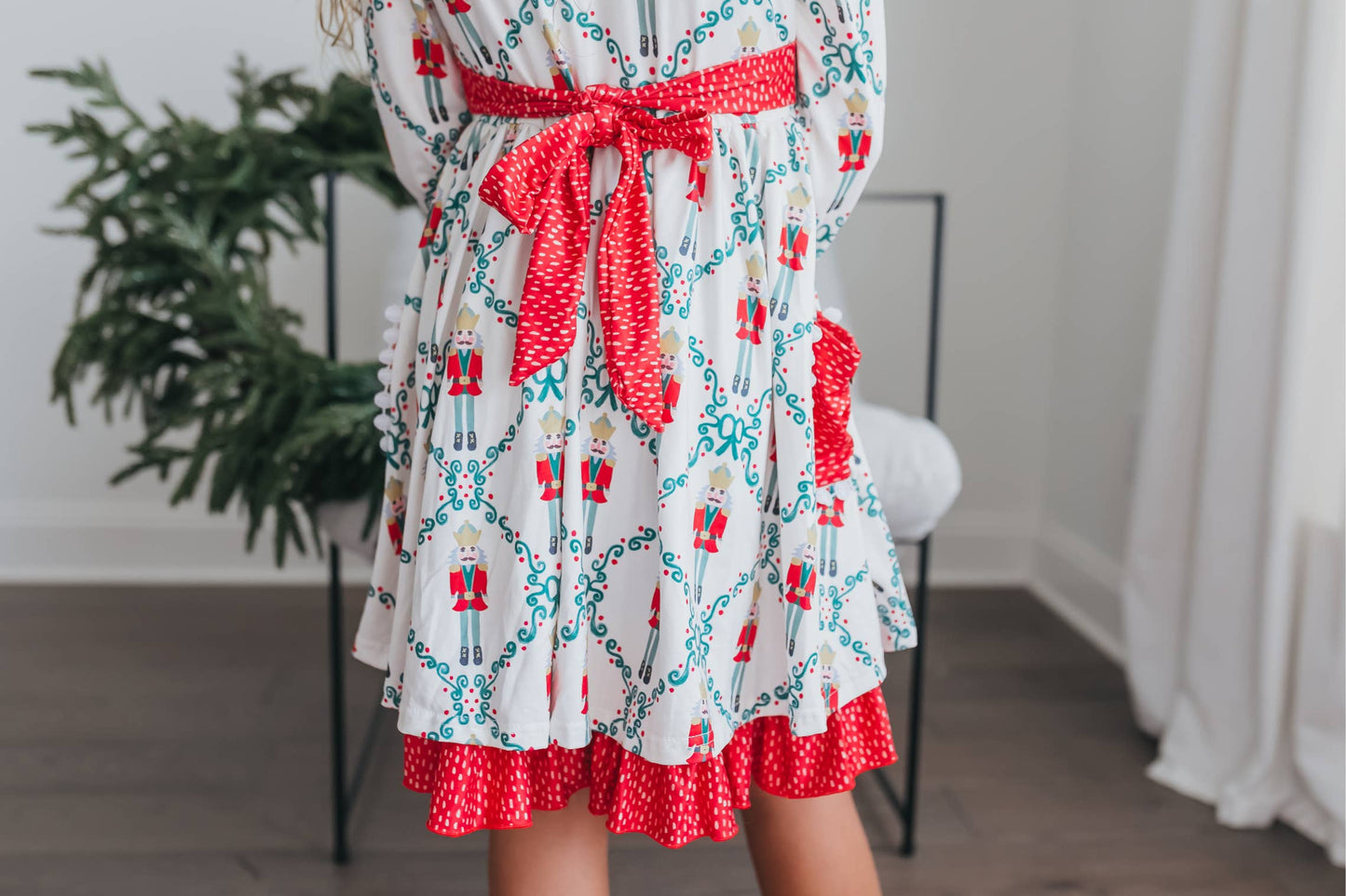 Kids Christmas Holiday Nutcracker Pocket Tie Ruffle Dress