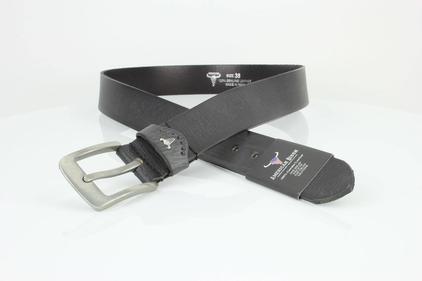 Grain Leather Belt w/ Western Loop & Metal Logo ABB 015