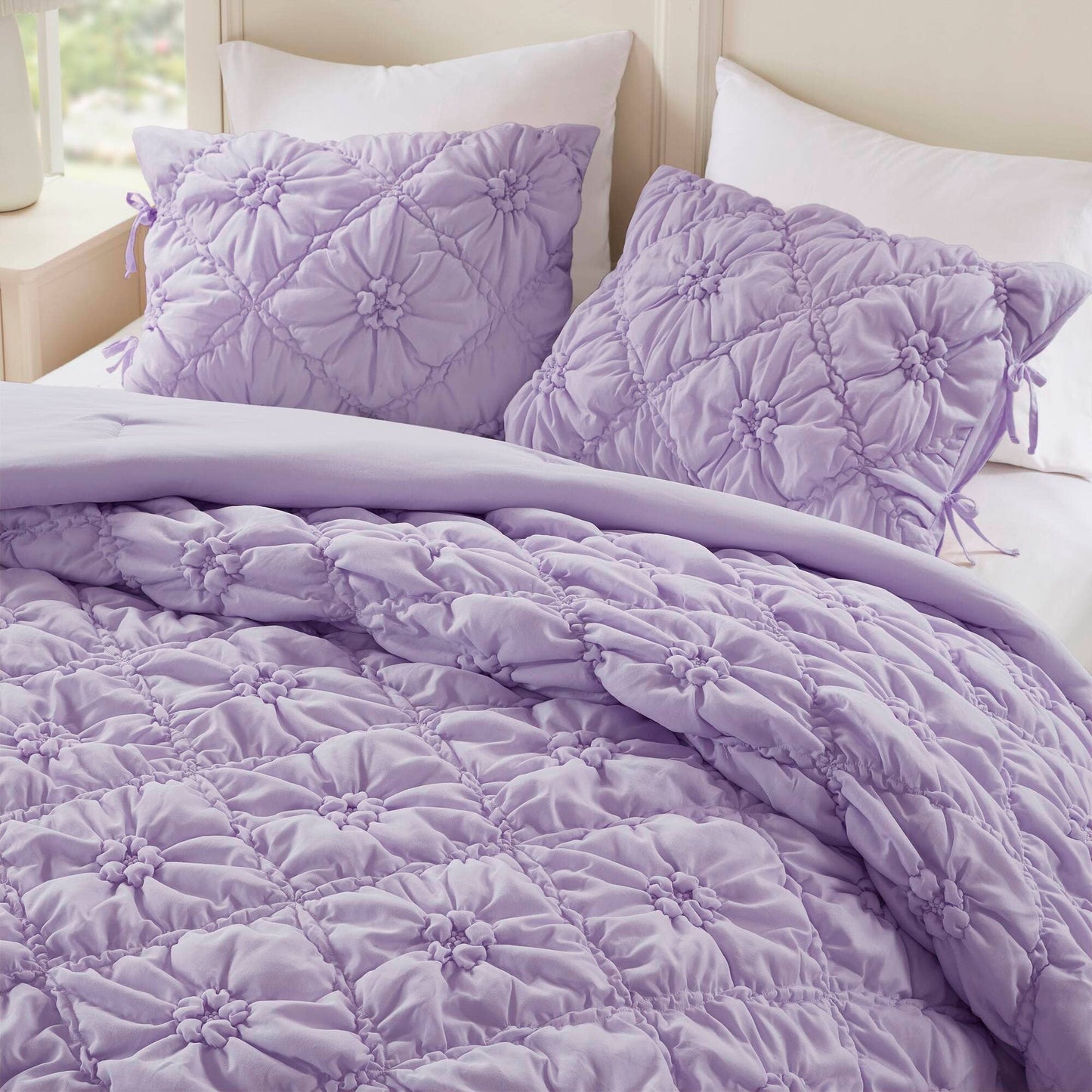 Bowtie Lightweight Puffy Floral Comforter Set, Purple