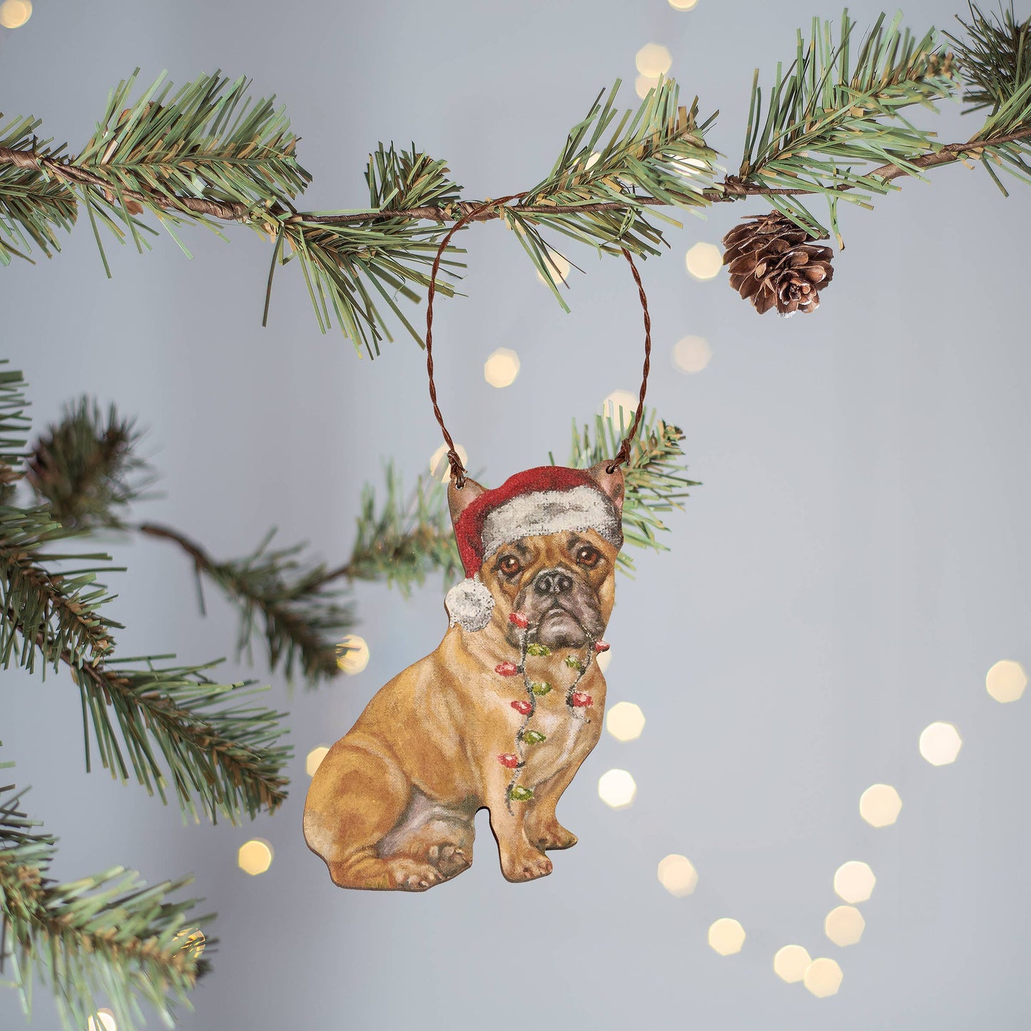 Frenchie Christmas Lights Ornament