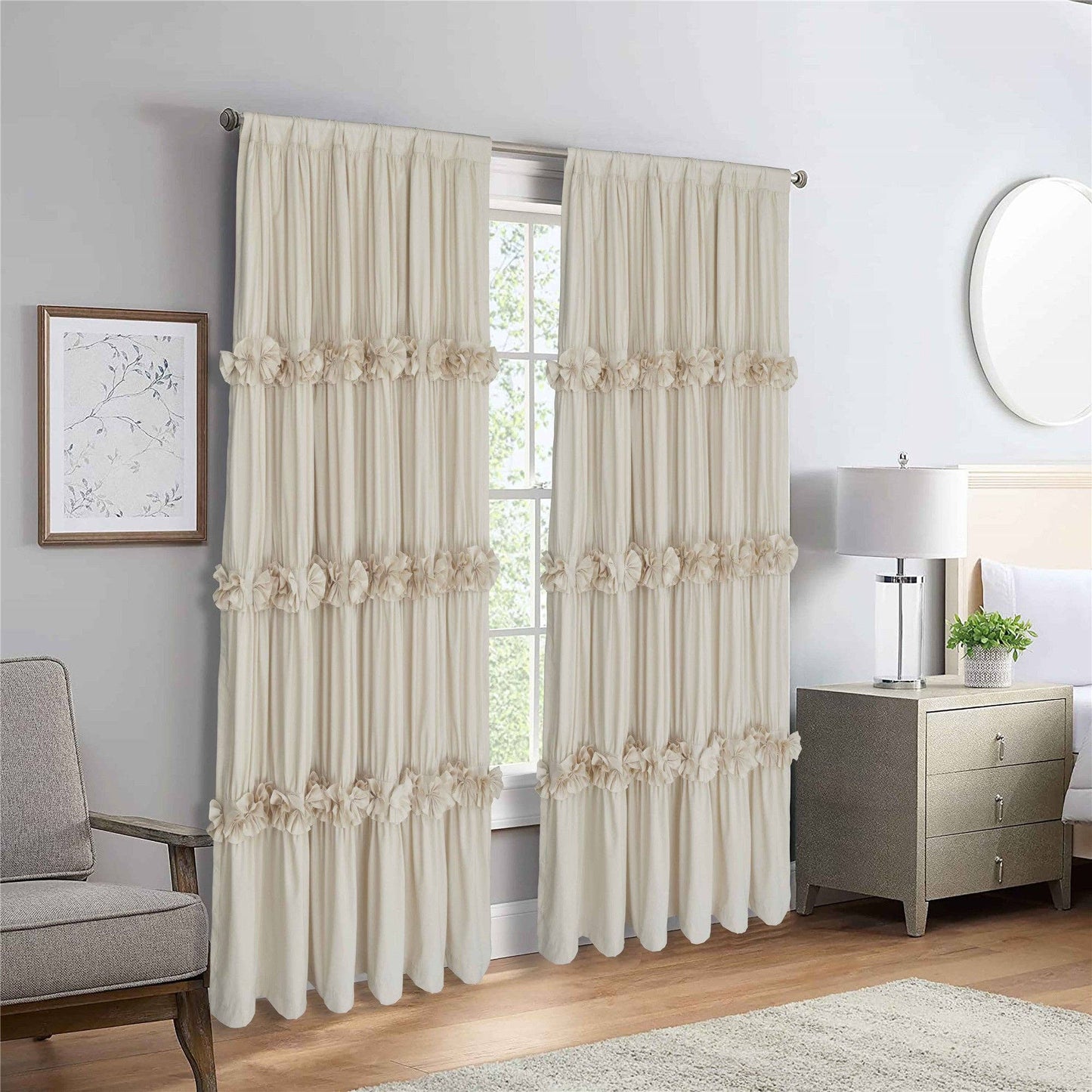 HIG Farmhouse Ruffle Window Curtains with Blackout Liner