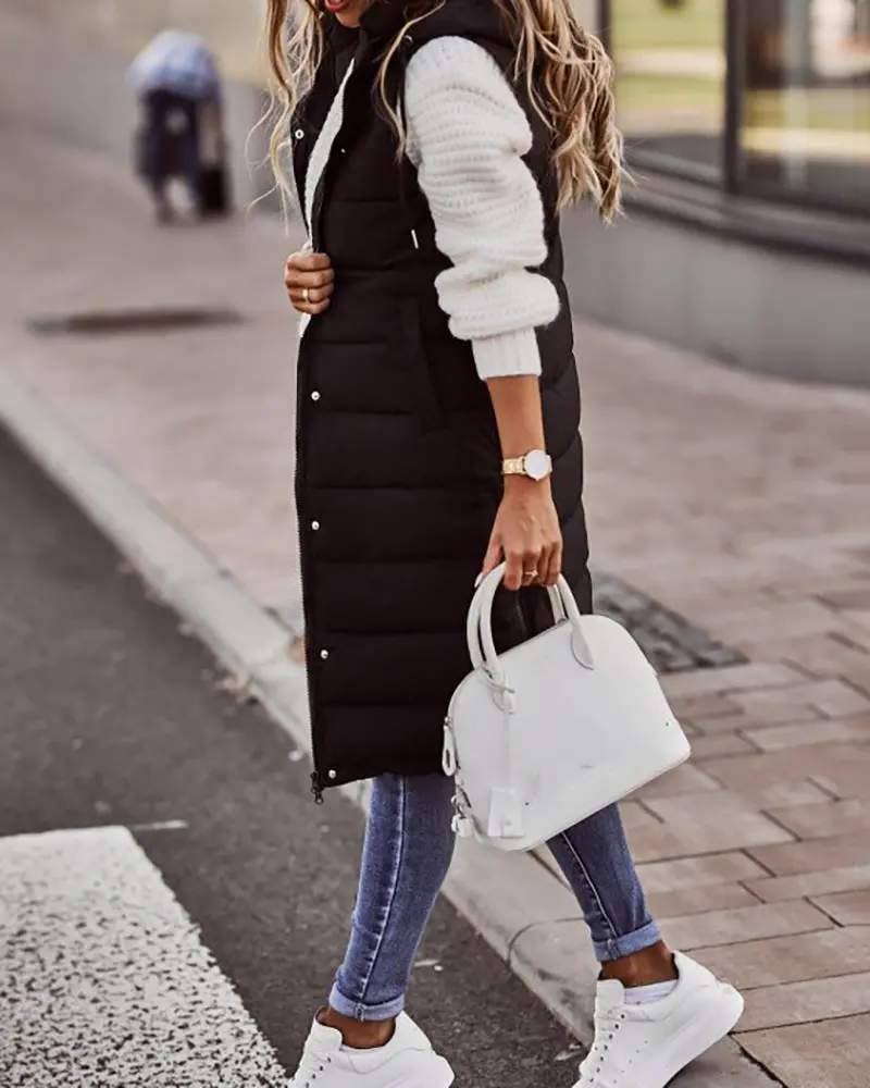 Longline Puffer Vest with Snap Closure