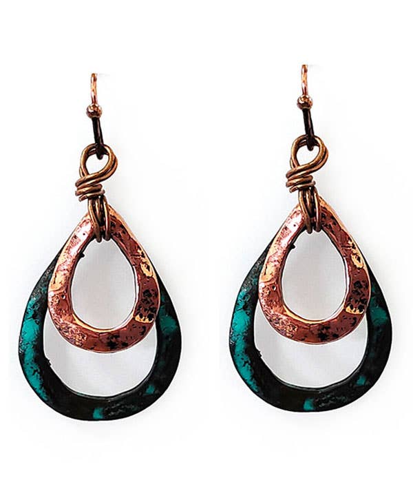 ( U939 )  HAMMMERED PATINA EARRING - TEARDROP
