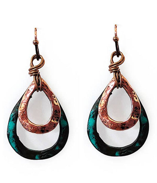( U939 )  HAMMMERED PATINA EARRING - TEARDROP