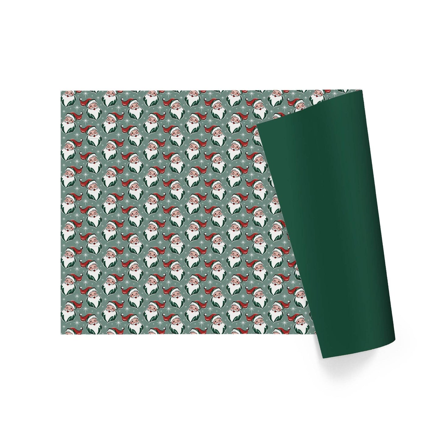 Reversible Holiday Wrapping Paper Retro Santa/Green