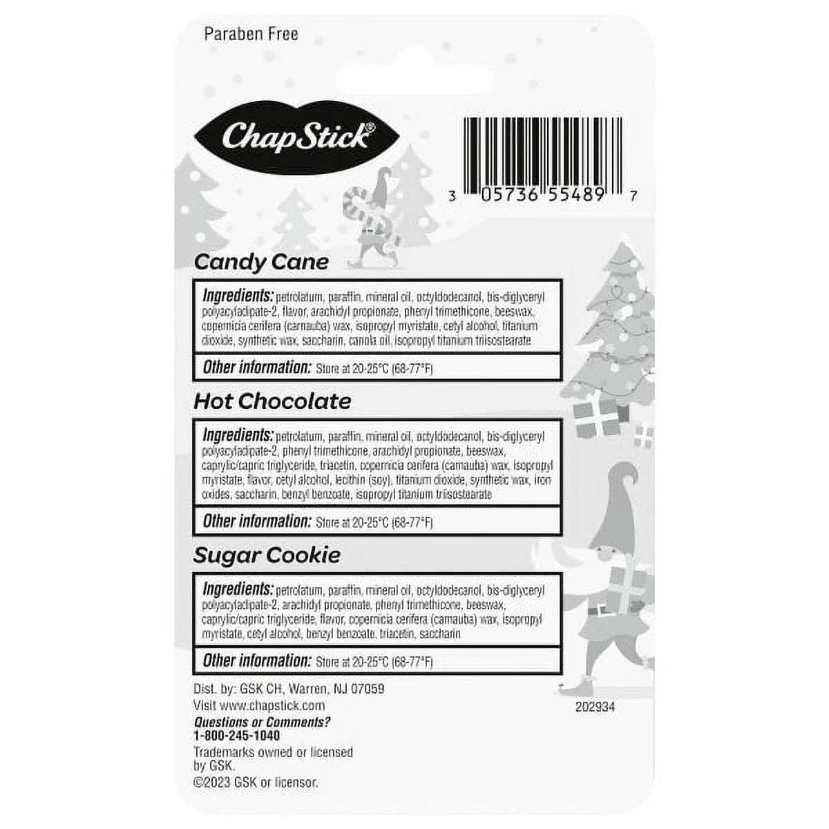 ChapStick Christmas Collection 3 Count Variety Pack: Candy Cane, Hot Chocolate, Sugar Cookie