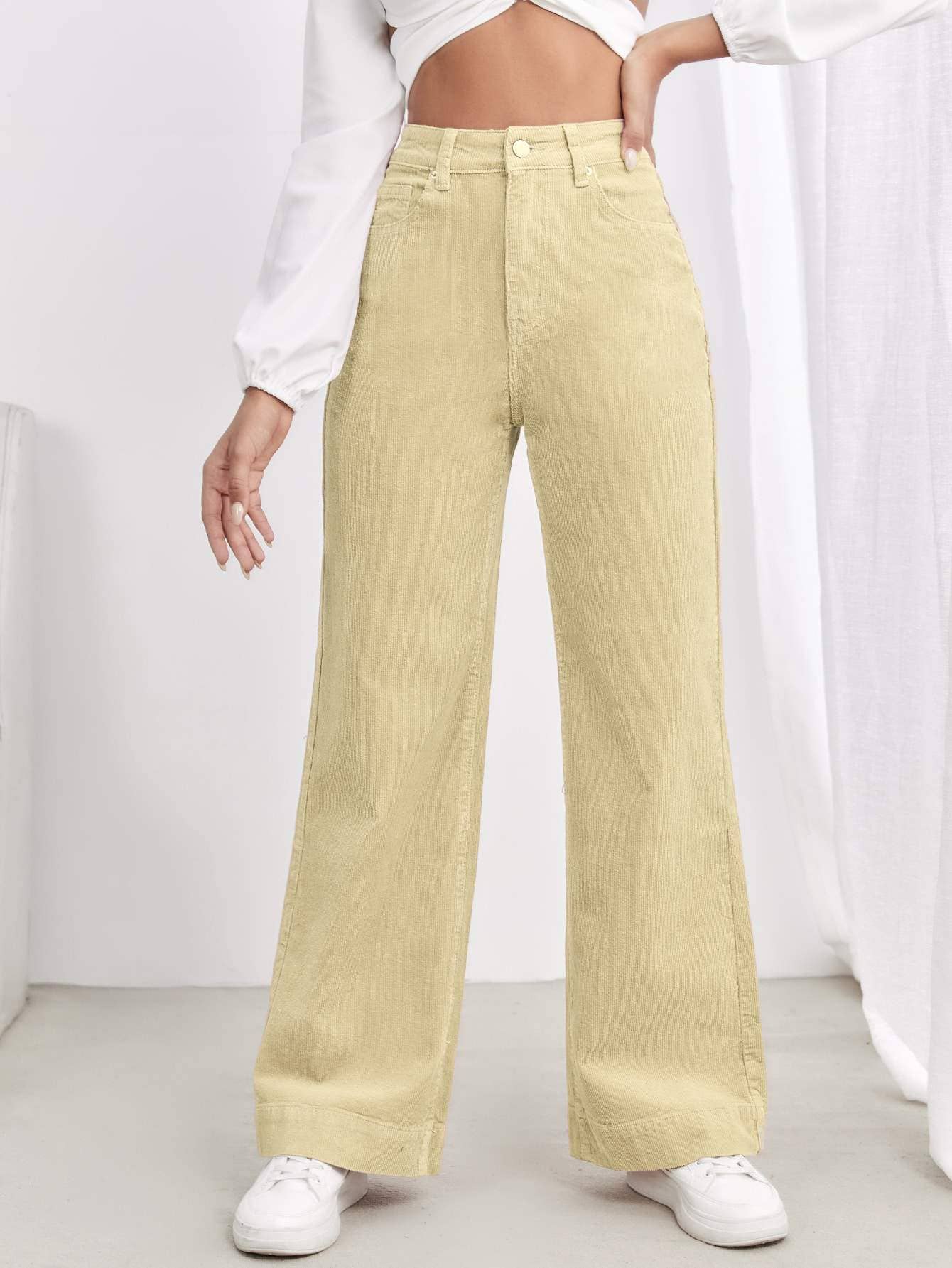 High waist slant pocket cord pants