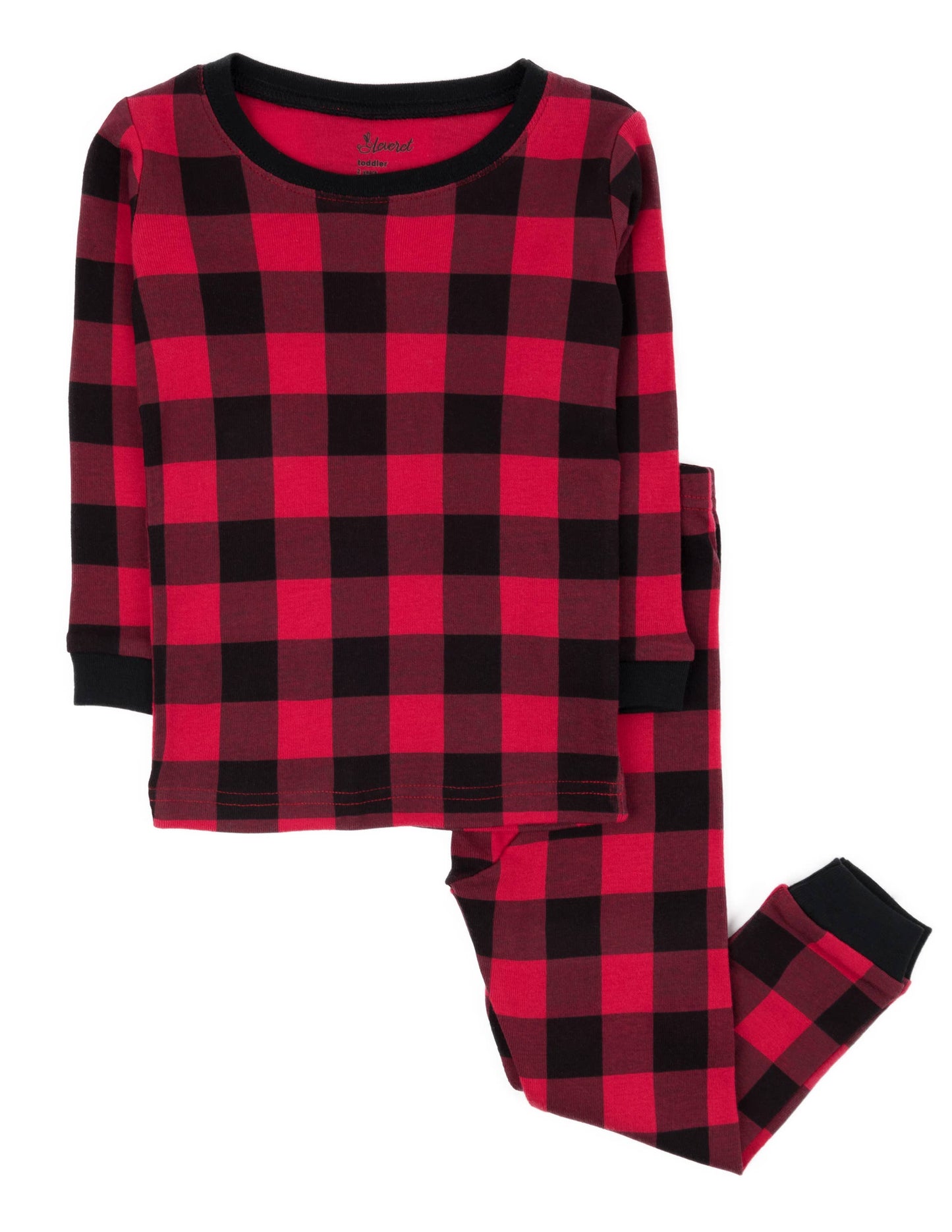 Kids Two Piece Cotton Pajamas Black & Red Plaid