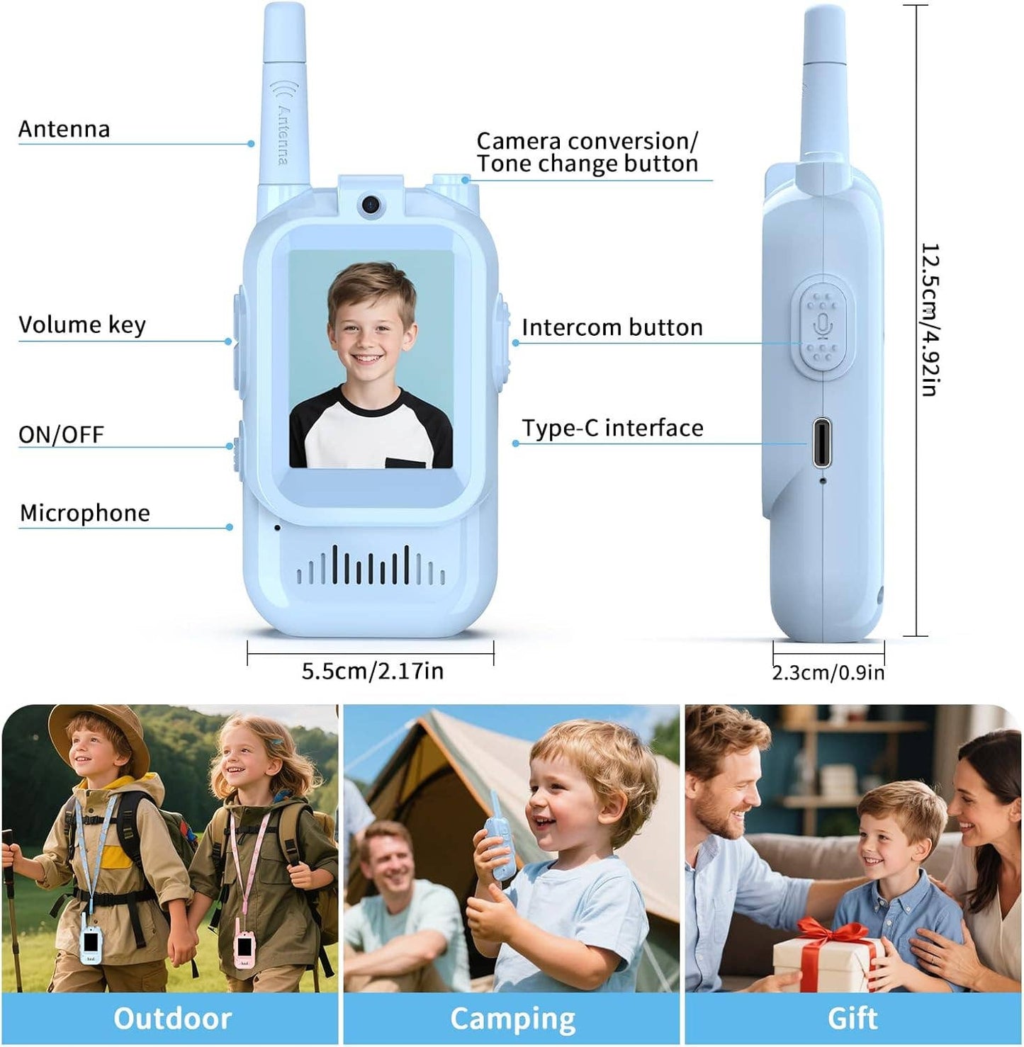 Kids Walkie Talkie Set with Long Range, Clear Sound, Flashli