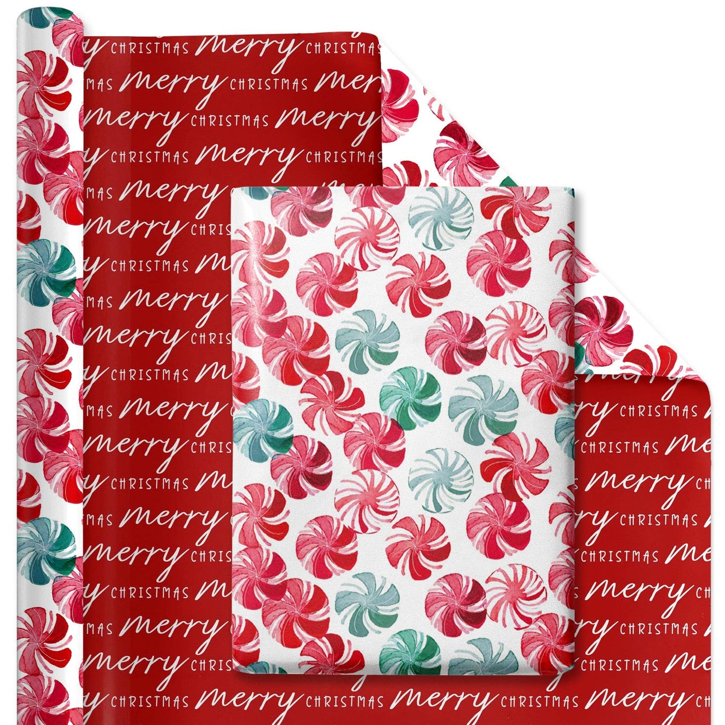 Reversible Holiday Wrapping Paper Watercolor Peppermints