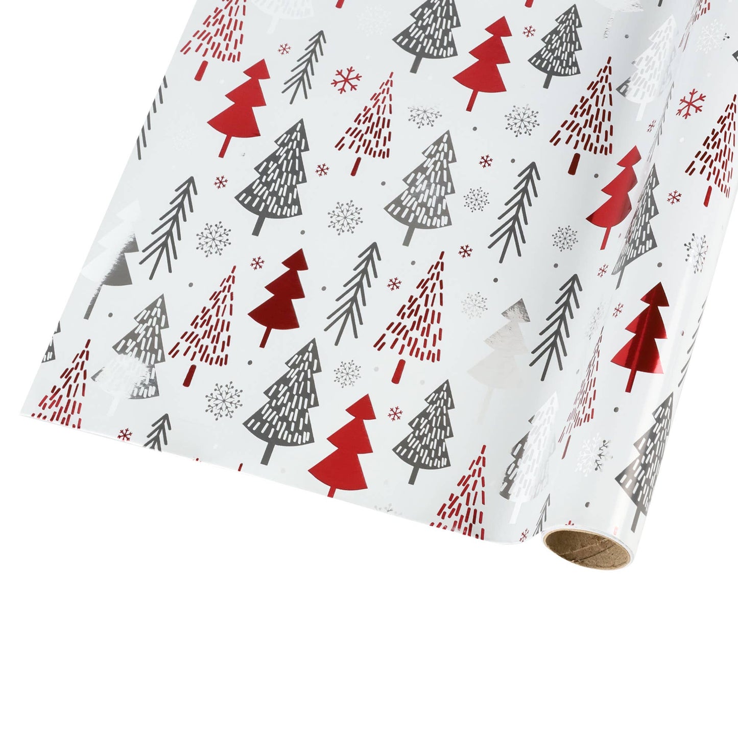 30" x 10' Holiday Wrapping Paper | "Abstract Trees" Gray/Red