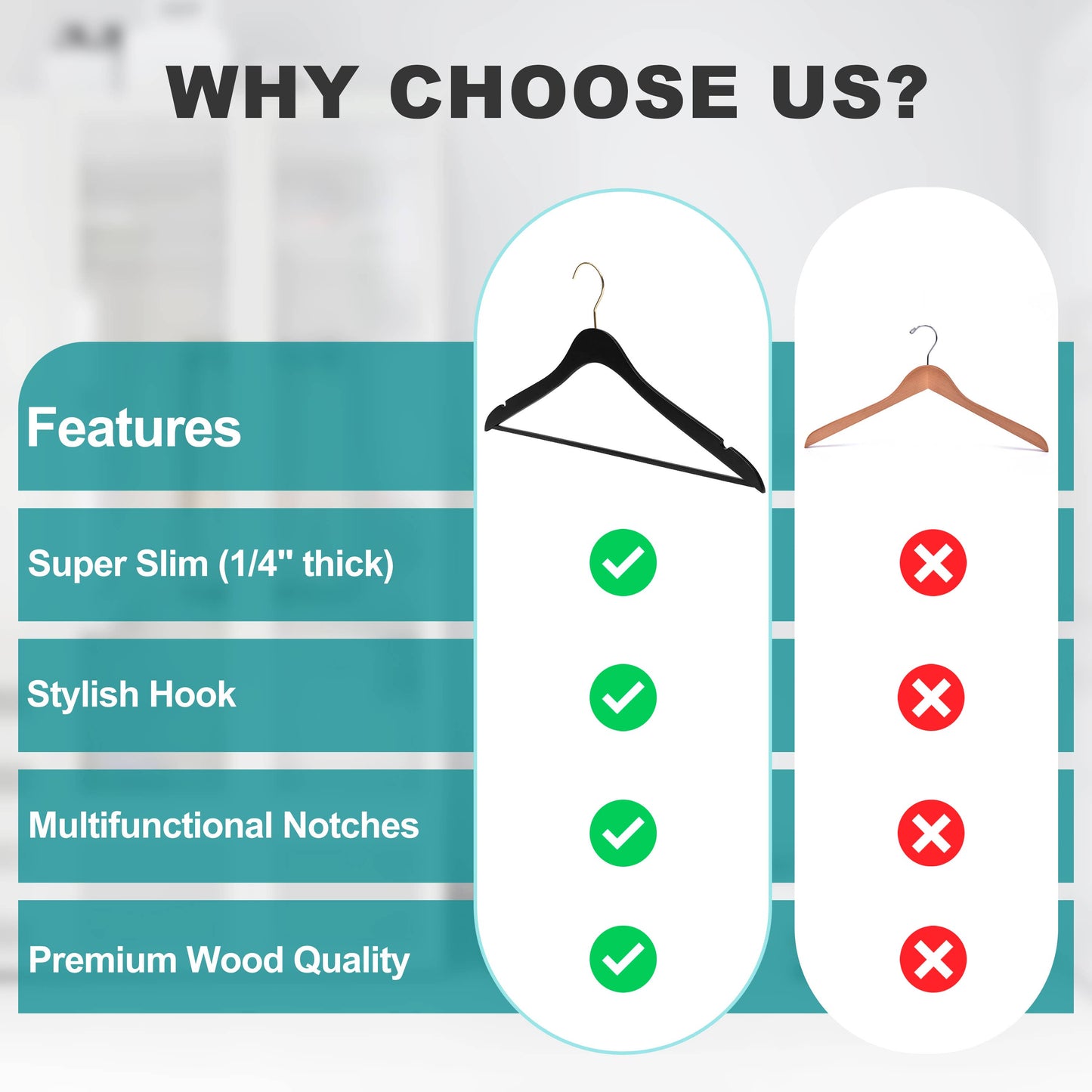 WS70 Ultra Slim Suit Hangers with Pant Bar Black/gold - 100