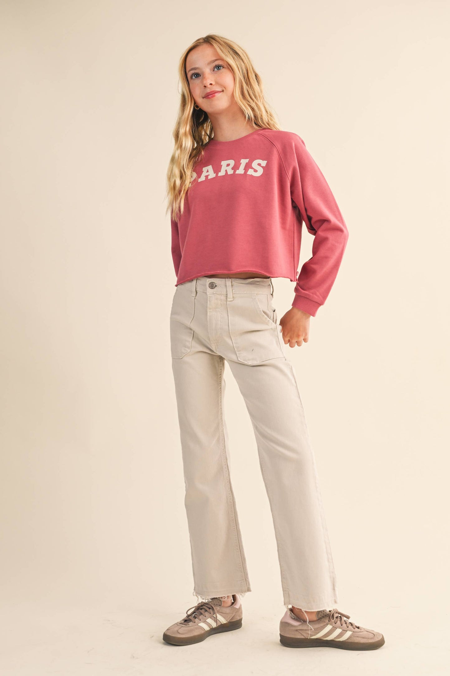 TWEEN KIDS GIRLS CROPPED RAGLAN SWEATSHIRT (7-14)