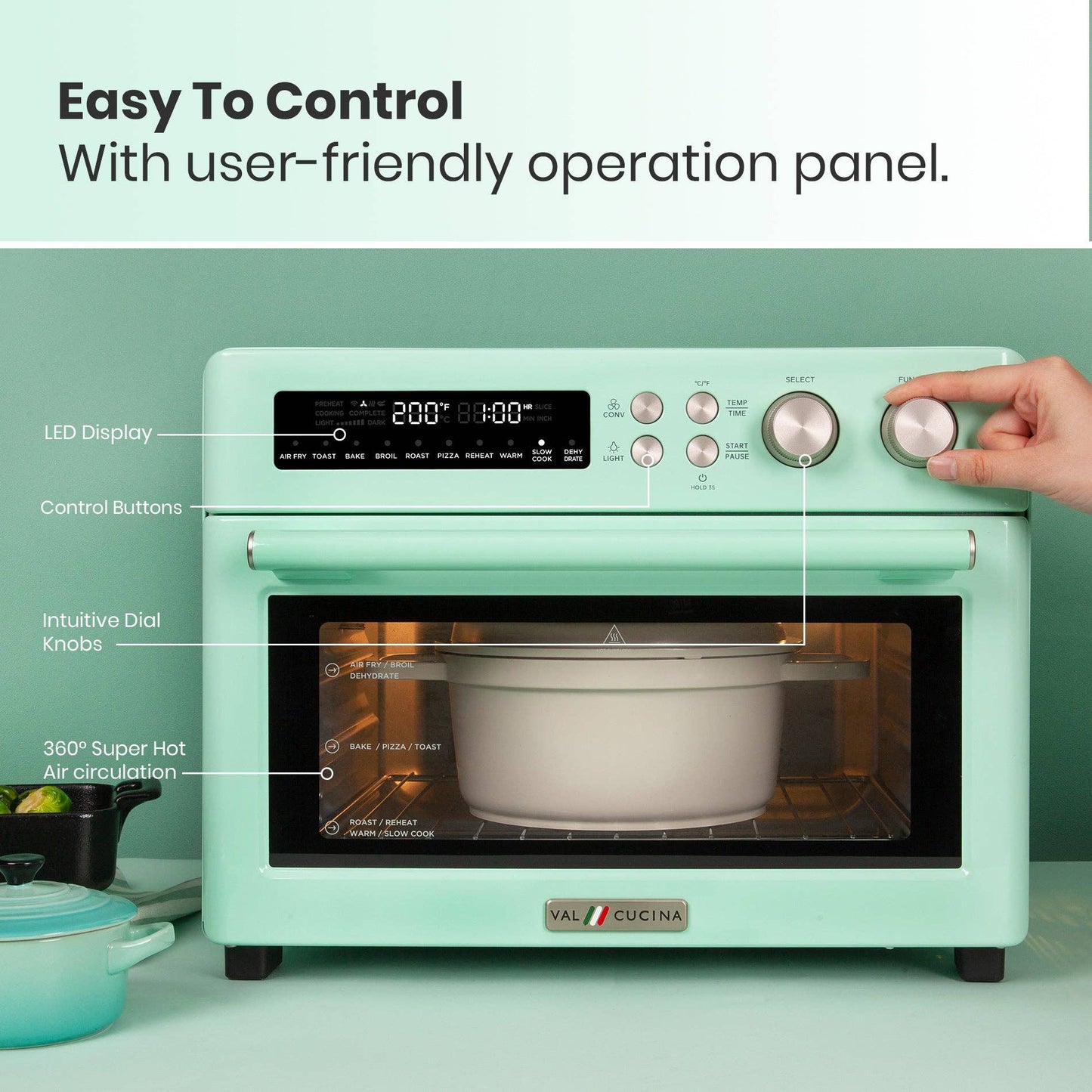 VAL CUCINA Extra Large Air Fryer Toaster Oven -Mint Green