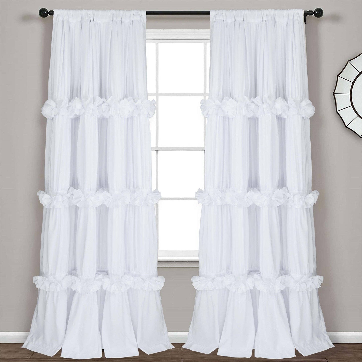 HIG Farmhouse Ruffle Window Curtains with Blackout Liner