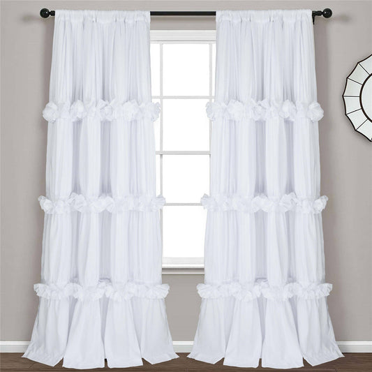 HIG Farmhouse Ruffle Window Curtains with Blackout Liner
