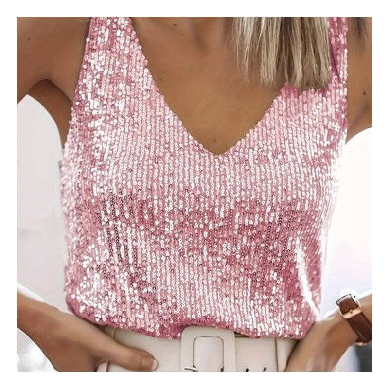 Sparkling V-Neck Loose Tank Top