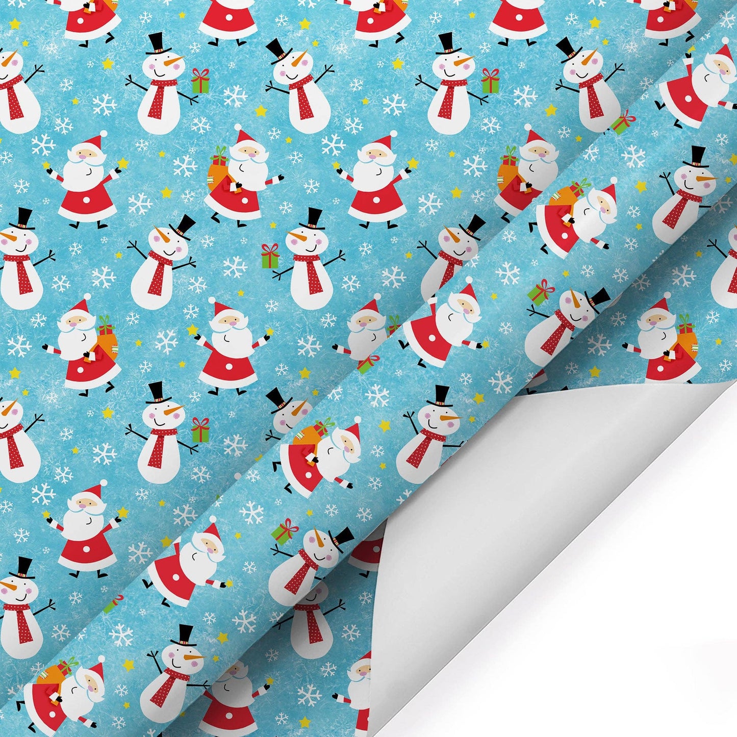 30" x 10' Holiday Wrapping Paper | Happy Snowman and Santa