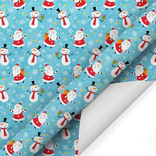 30" x 10' Holiday Wrapping Paper | Happy Snowman and Santa