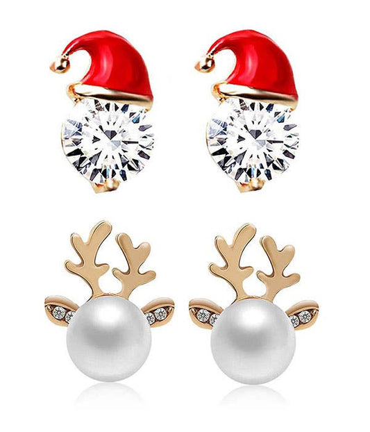 CHRISTMAS THEME EARRING SET - 2 PAIR DEER & SANTA