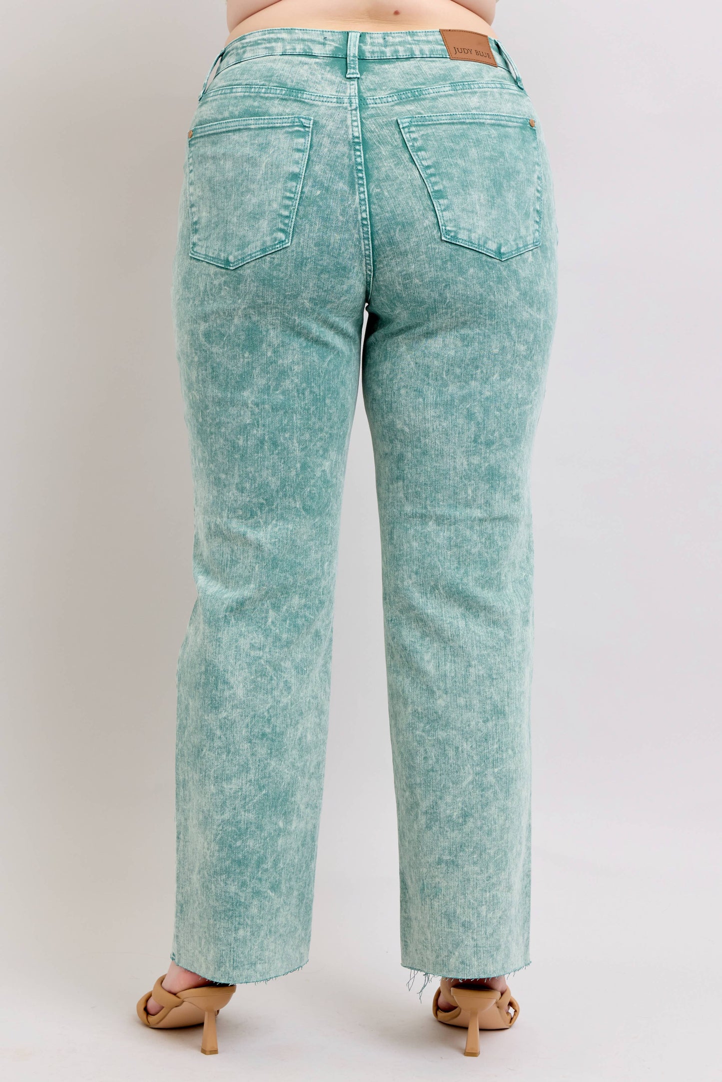 Sea Green High Waisted Raw Hem Dad Jean - PLUS