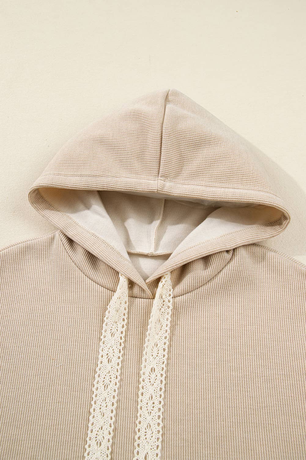 Drawstring Pullover Hoodie and High Waist Pants Corduroy Set