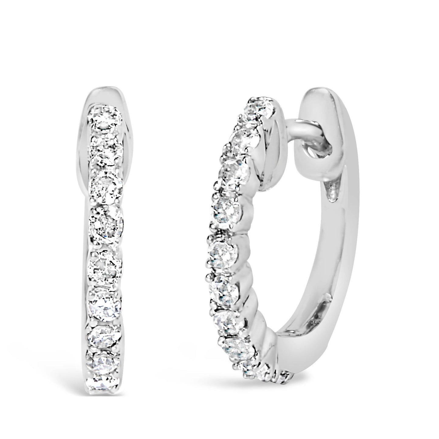.925 Sterling Silver 1/6 Carat Diamond Petite Hoop Earrings