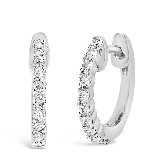 .925 Sterling Silver 1/6 Carat Diamond Petite Hoop Earrings