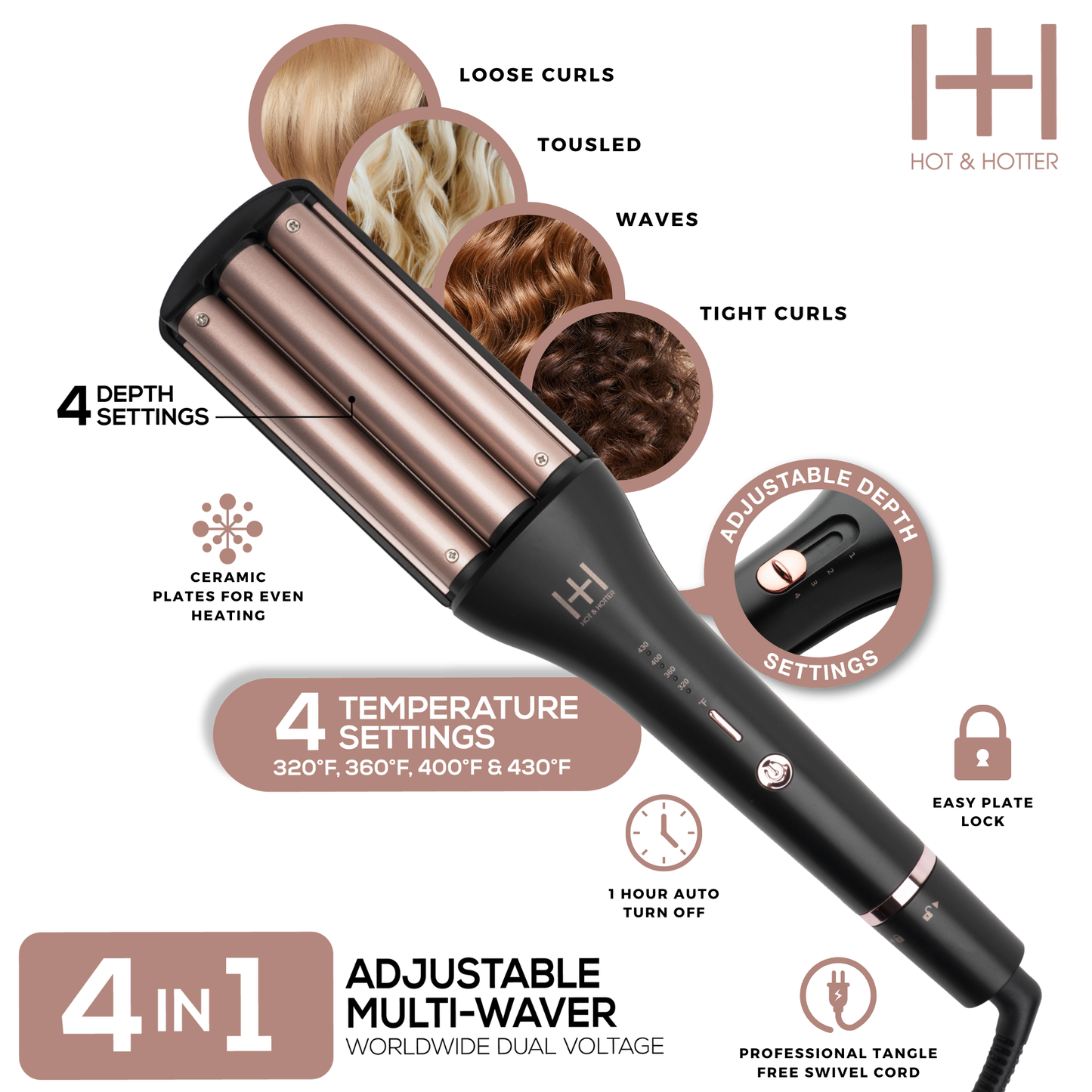 Hot & Hotter 4 in 1 Adjustable Multi-Waver Curling Iron/Wand