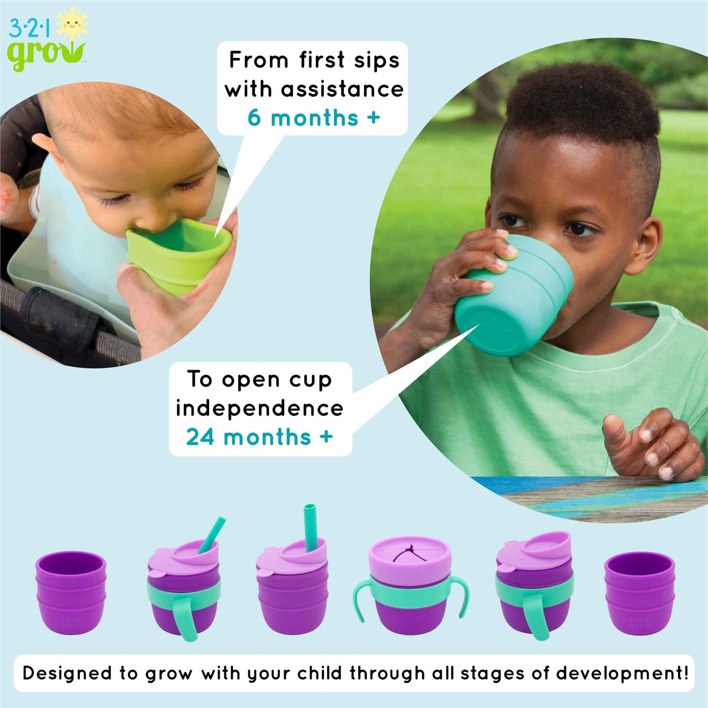 321 Grow Easy Learn Silicone Drink & Snack Set - Grape