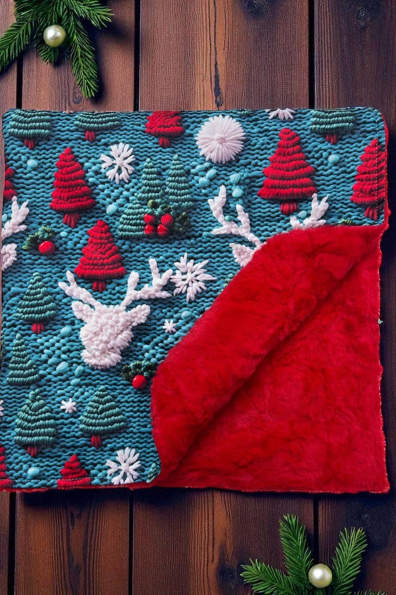 Red nose reindeer on green Christmas baby blanket. (Copy)
