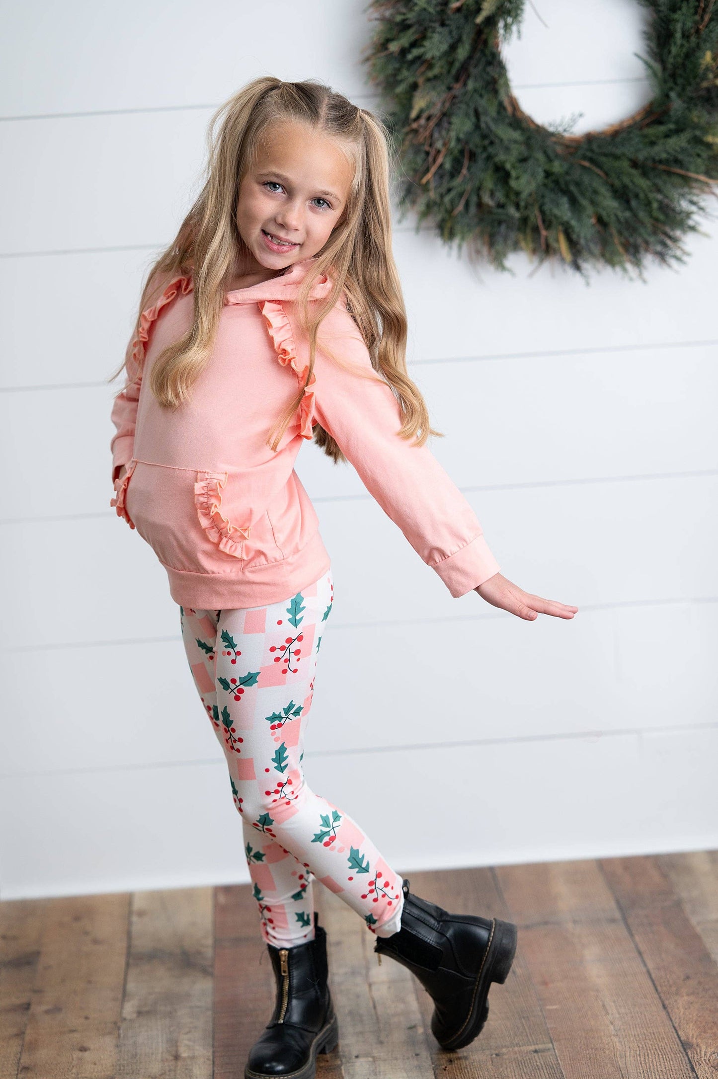 Kids Blush Ruffle Hoodie & Holly Check Pant Set