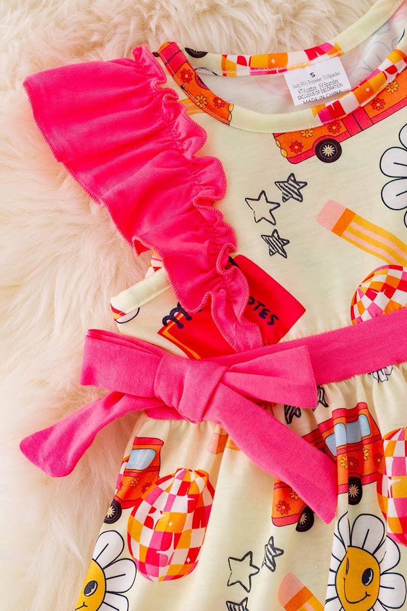 BACK TO SCHOOL DISCO BALL W/HOT PINK RUFFLE TRIM
