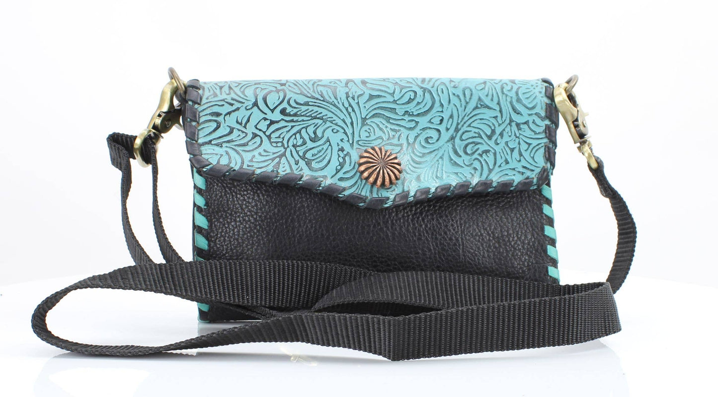 American Bison Tooled Turquoise Flap Over Clutch # AB 2409