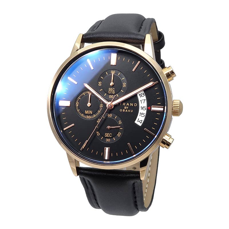 Men's rose gold tone chronograph watch & leather strap