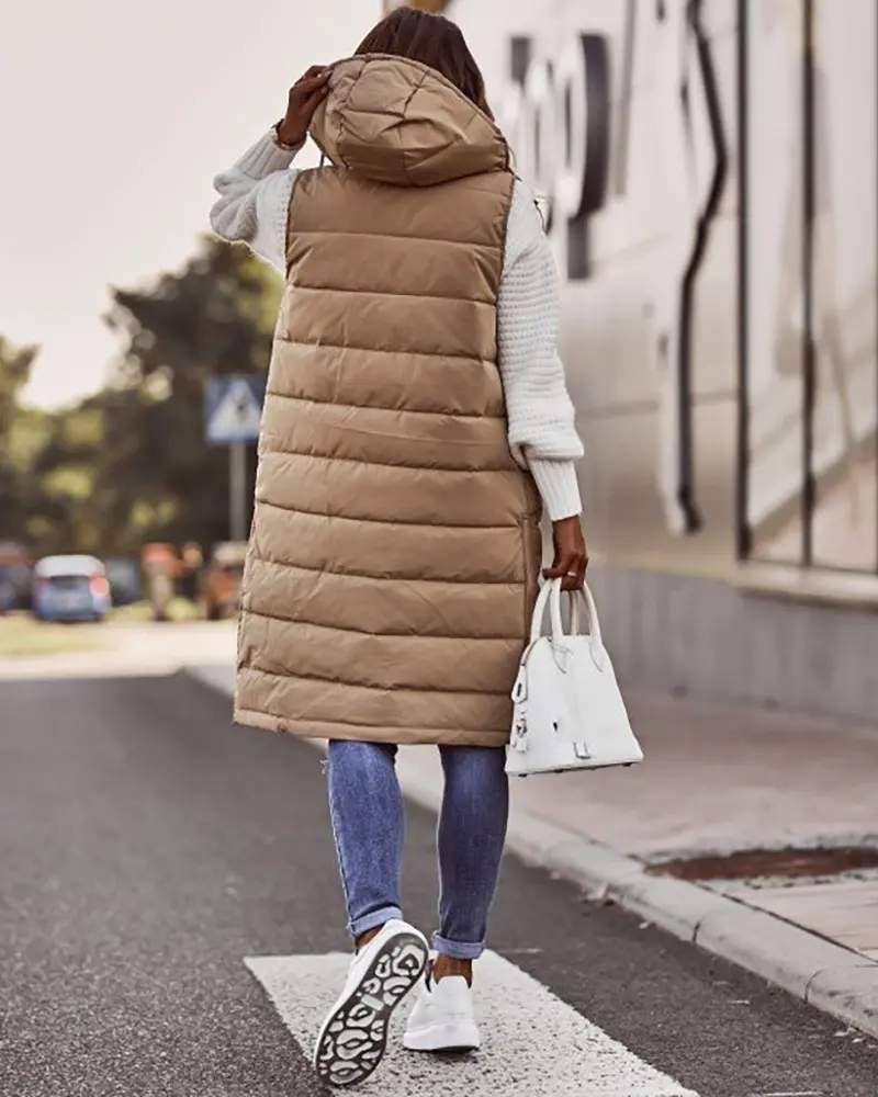 Longline Puffer Vest with Snap Closure