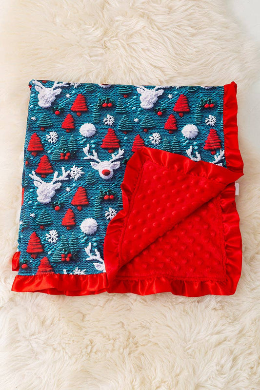 Red nose reindeer on green Christmas baby blanket. (Copy)