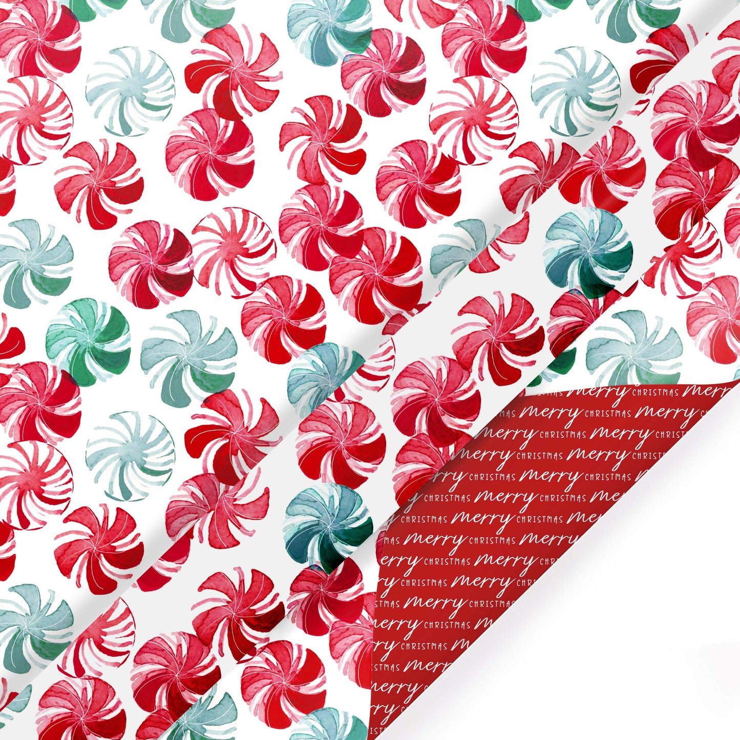 Reversible Holiday Wrapping Paper Watercolor Peppermints