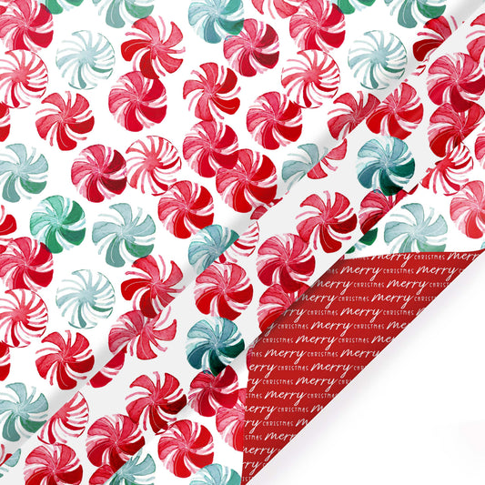 Reversible Holiday Wrapping Paper Watercolor Peppermints