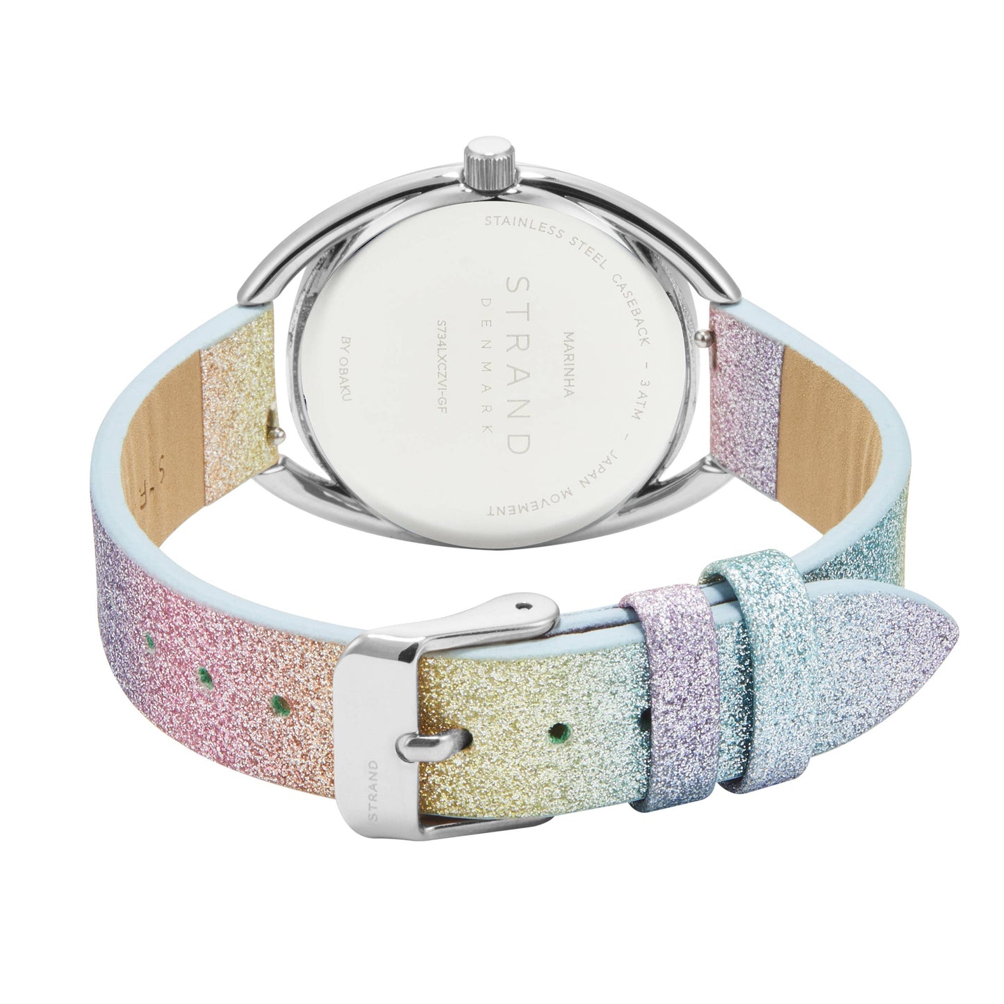 Rose - Steel sparkle dial Dial rainbow Leather strap watch