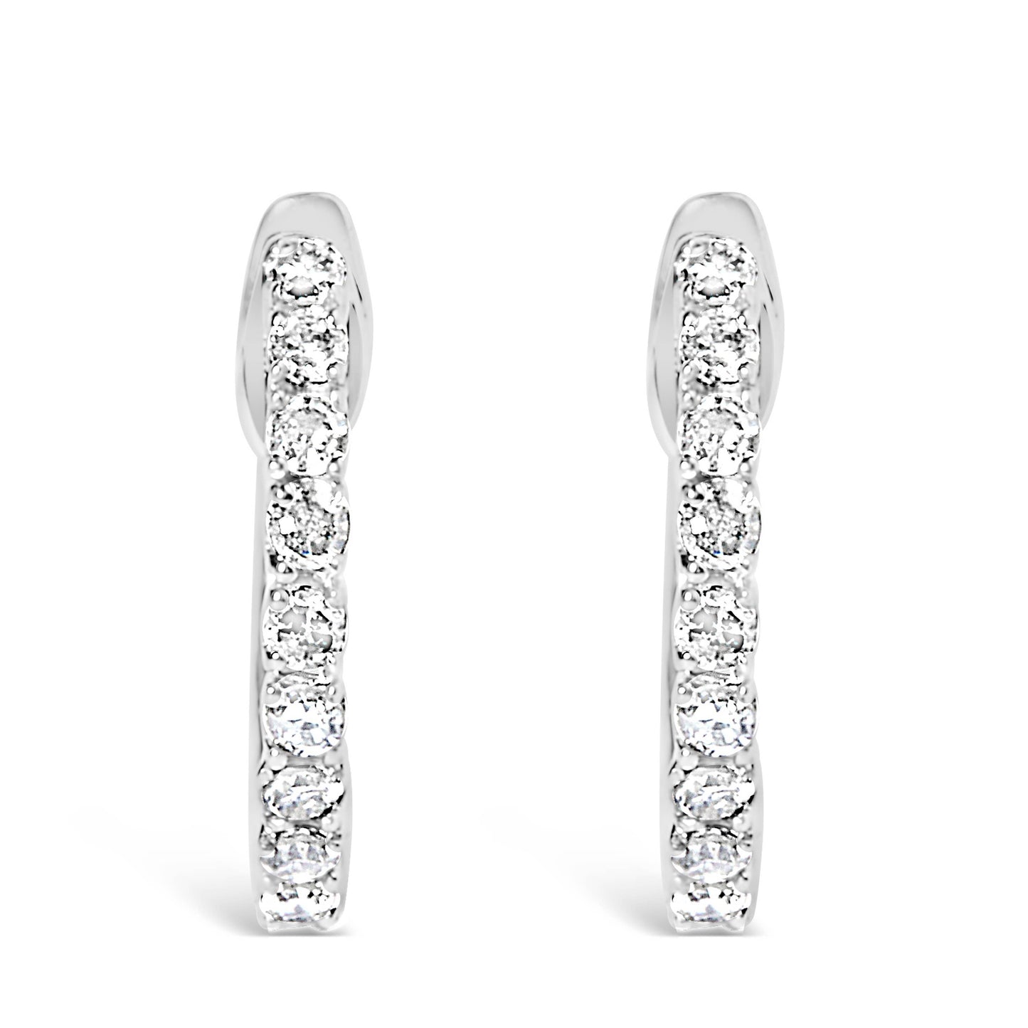 .925 Sterling Silver 1/6 Carat Diamond Petite Hoop Earrings