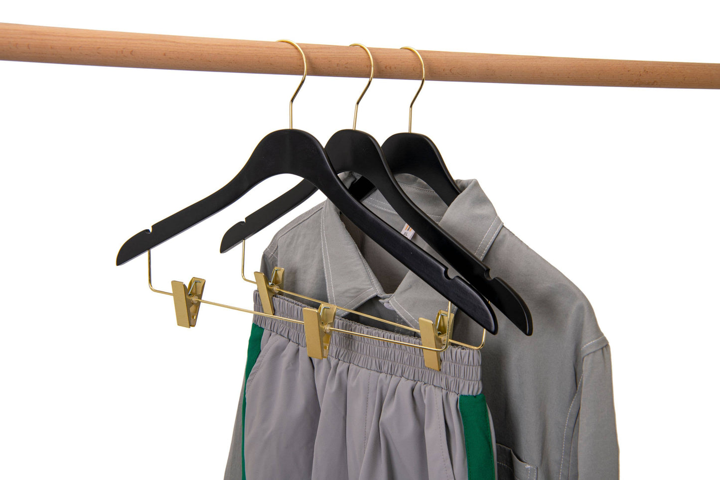 WS73 Ultra Slim Skirt Pant Hangers + Clips Black/gold - 100